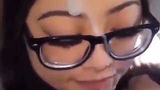 Asian gf gets cum covered