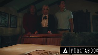 Sexy blonde student girl gets railed by two guys with long cocks in all of her holes