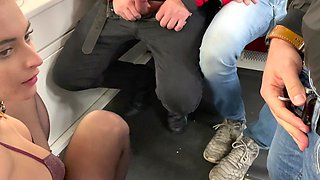 Public tram bukkake with strangers