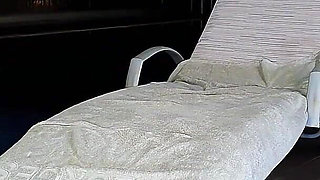 Laony Having Fun at Night by the Pool