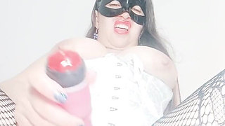 Giant Cameltoe Latina Seduces Stepson by Masturbating Her Vagina in Corset and Thong