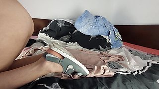 Amateur Wife Masturbates with Fingers in Pussy and Orgasm with Moans