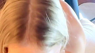 Blonde Jill Sucks the Cum Out of Cock in Her Shiny Black Pantyhose