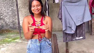 POV public fuck for money with petite Latina neighbor