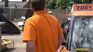 British blonde bombshell Posh with perfect tits takes it all in a car - POV cumshot