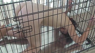 Adreena gets her pussy drilled with toys while she sits in the cage