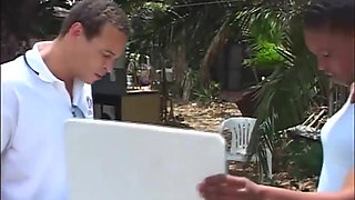 Black cock sucking pussy fucking in the garden