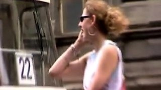 Blonde Amateur Takes Facial Outdoors In Public