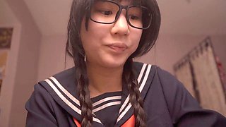 Cute and inexperienced Japanese schoolgirl Alize Zaide in her solo cosplay