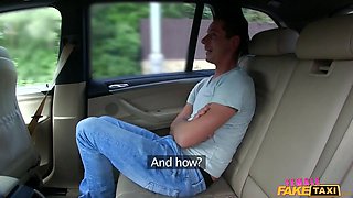 Blonda cougar seduces a male schoolgirl in her european cab - lady fake taxi