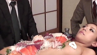 These Gentlemen Were in the Office and Ate Food From the Body of the Female.