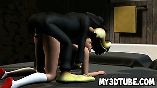 Hot 3D cartoon brunette babe gets fucked by a wolf