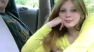 Busty blonde teen gives a marvelous blowjob in the car