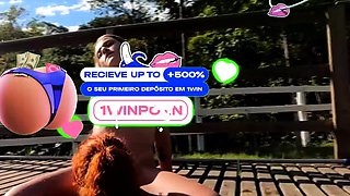 Redhead lesbos jacking and spunking in the pool at a