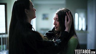 Evil darkhaired babe steals stepsisters 18-years-old GF