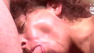 Brunette mature woman gets cream on tits after fuck