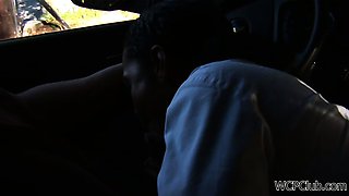 Street hooker sucking cock in the car