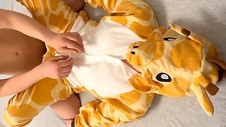Cute skinny girl Nofacerss tears her onesie pajamas for a rough ride
