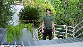 Sexy Lily Starfire gets a special delivery after class, some lube and a big stiff cock