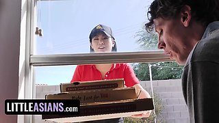 Pizza Delivery Asian Princess Gets Stuck in the Window & She Has to Suck 2 Unhelpful Dicks - TeamSkeet