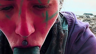 Public Blowjob and Big Load of Cum on Face