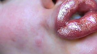 Glamour Girl Kiss with Sweet Shiny Juicy Lips