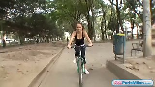 Busty fit teen slut cycles around town