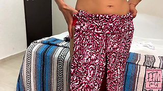 The stepson helps his stepmom choose which panties are best to wear to the gym