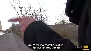 HUNT4K. Man covers redhead's tummy with sperm after sex for money