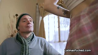 Surprise high heels make this Latina spread wide