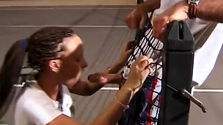 Young and cute girl banged and ass fucked by her trainer in the tennis court