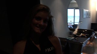 Hot brunette amateur MILF rides hubbys cock