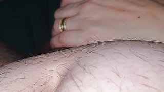 Stepmom hand slip under blanket touching stepson dick in handjob