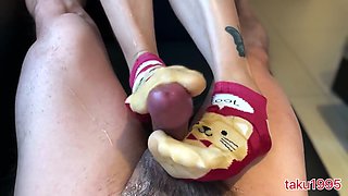 Pervy girlfriend doing footjob and whipping cock in POV fantasy