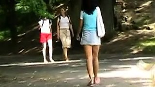 Brunette Flashing Her Titties And Pussy Outdoors In Public