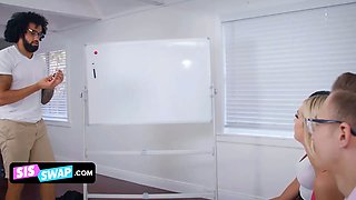 Sista interchange - gorgeous teen gfs swap their nerdy looking stepbros and swallow their cum