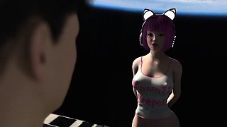 Cute japanese anime catgirl gets fucked on a space station