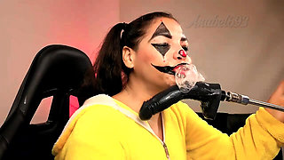 Naughty Clown Fucks Her Throat with a Fuck Machine