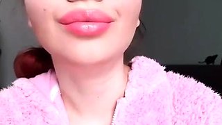 Glossy Pinky Lips Closeup Smoking Teen