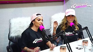 Flavia Oliver performs oral sex on Natasha Steffens during the recording of the California Podcast