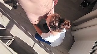 Dickflash in a hotel where a maid comes through the balcony and gets cum on her tits