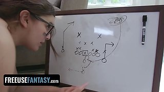 Football coach motivates his players with a tiny pep talk and a bunch of freeusing - freeuse desire