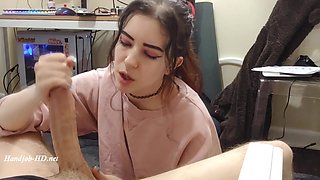 Perverted hussy thrilling handjob and blowjob clip