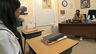 Tiny Asian teen whore takes a big black meat pole