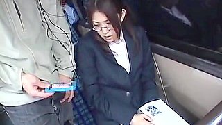 Japanese with glasses get fucked on bus