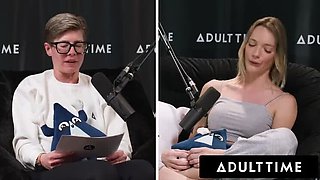 Busty Blonde Lesbians Kenna James & Octavia Red Eat Pussy on Podcast - Full HD Scene