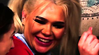 Uniform CFNM schoolbabes tugging guy