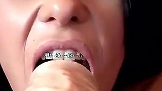 Beautiful Young Girl Masturbates with Dildo Fucks a Big Cock and Pees on the Table