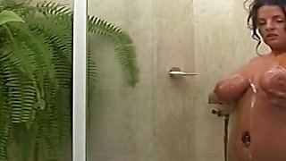 Beautiful natural big boobs pussy fucking threesome in the bathroom