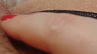 Orgasm in sexy black lace panty with fingering